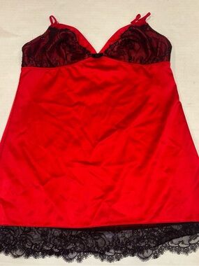 Victoria's Secret Red Slip with Black Lace Trim
